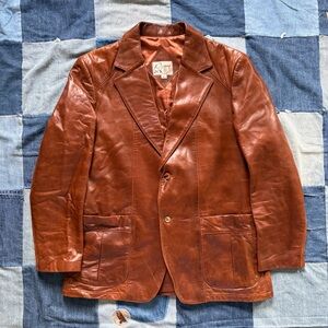 vtg 70s Remy leather fashions caramel colored blazer jacket XL
